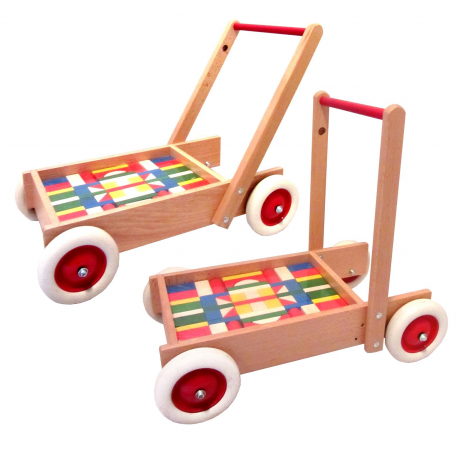 Lauflernwagen mit Holzbausteinen für Kinder ab 1 Jahr