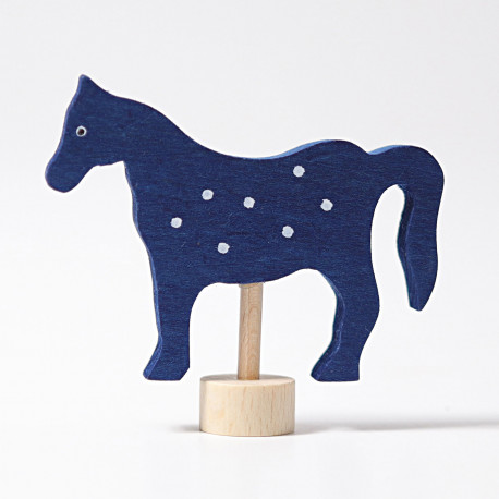 Holz Steckfigur Blaues Pferd